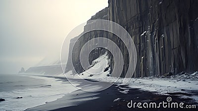 Eerie Winter Landscape: Cliff Of Brighton Beach In Arctic Climate Stock Photo