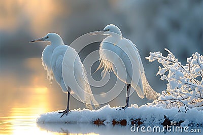 Snowy birding outing Nature enthusiasts appreciating winter wildlife in action Stock Photo