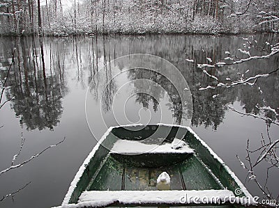 Snowy boat Stock Photo