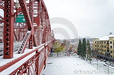 Snowy Broadway Bridge Stock Photo