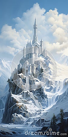Snowy Castle: A Stunning Artgerm Inspired Glacier Painting Stock Photo