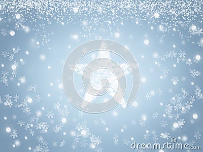 Snowy Christmas background with snow star and snowflakes in winter Stock Photo