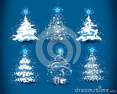 Snowy Christmas trees Vector Illustration