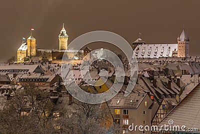 Snowy city by night-Nuremberg-Germany Stock Photo