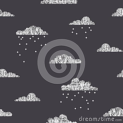Snowy clouds seamless pattern, high contrast: white and dark grey Stock Photo
