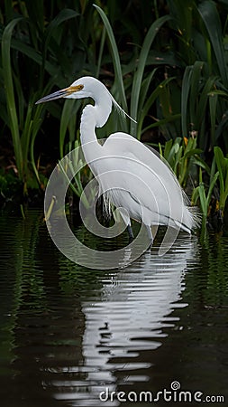 Snowy egret in the water, birdwatching photography, wildlife habitat Stock Photo