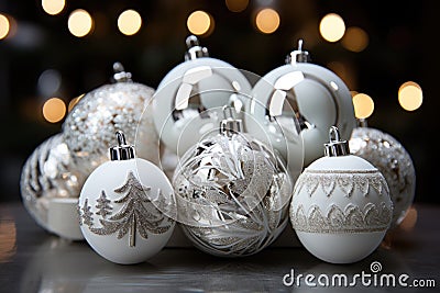 Snowy elegance monochrome ornaments, xmas images, AI Generated Stock Photo