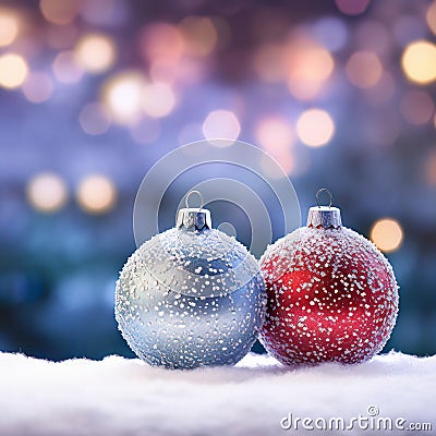 Snowy Elegance: Two Luminous Christmas Ornaments Stock Photo