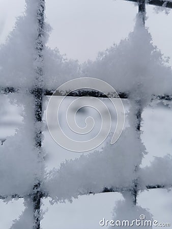 Snowy fence grid Stock Photo