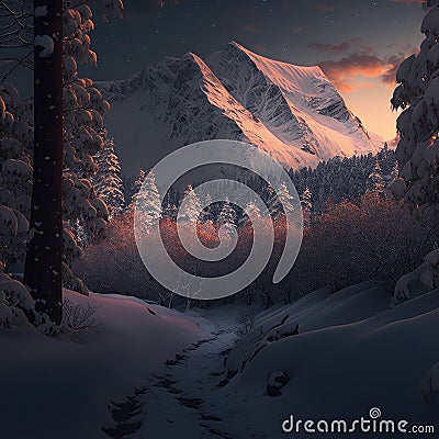 Snowy Forest Sceneries - High-Quality AI-generated Landscapes Stock Photo