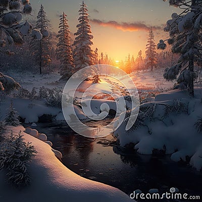 Snowy Forest Sceneries - High-Quality AI-generated Landscapes Stock Photo