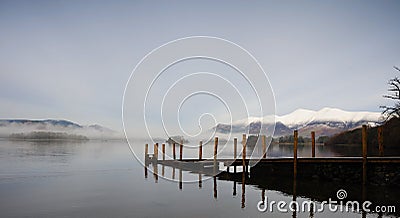 Snowy Hills over Derwentwater Stock Photo