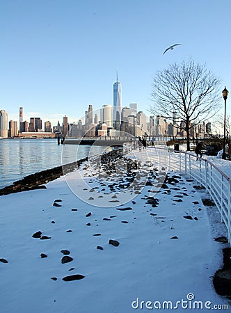 Snowy Hudson river bank Editorial Stock Photo