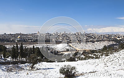 Snowy Jerusalem winter time Editorial Stock Photo