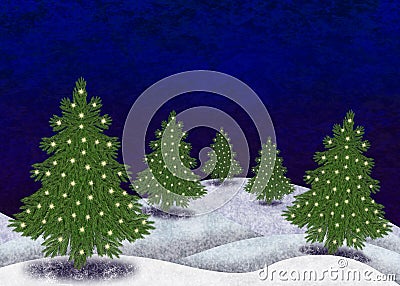 Snowy landscape with christmas trees Stock Photo