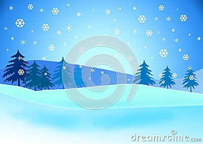 Snowy landscape illustration. Cartoon Illustration