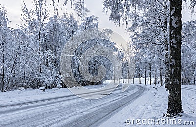 Snowy motor road Stock Photo