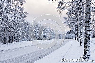 Snowy motor road Stock Photo