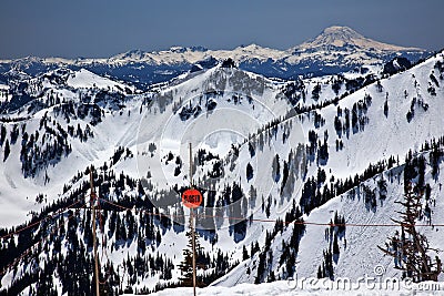 Snowy Mount Adams Closed Sign Washington Stock Photo