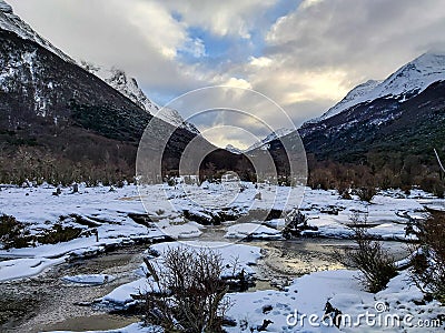 Snowy mountainous valley Stock Photo