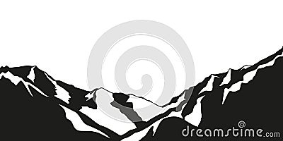 Snowy mountains black and white vector illustration Vector Illustration