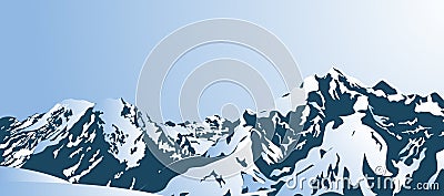 Snowy mountains in the morning. Vector Illustration