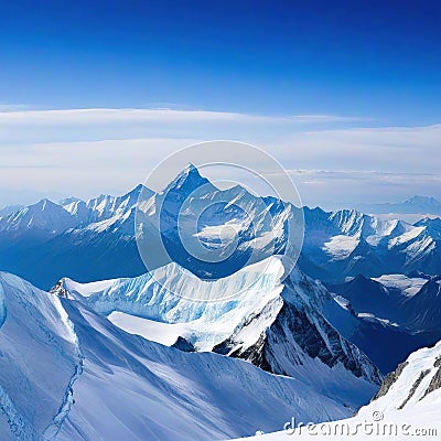 Snowy mountains snow on mount blue Cartoon Illustration