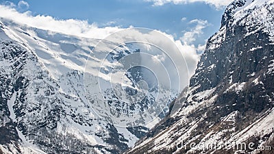 Snowy mountaintops in Norway Stock Photo