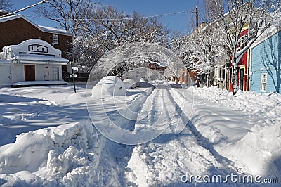 Snowy Neighborhood Stock Photo