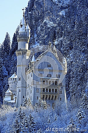 Snowy Neuschwanstein Castle, Bavaria, Germany Stock Photo