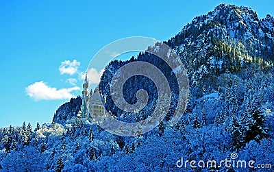 Snowy Neuschwanstein Castle, Bavaria, Germany Stock Photo