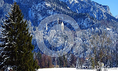 Snowy Neuschwanstein Castle, Bavaria, Germany Stock Photo
