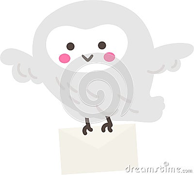 Snowy owl sends letter. Christmas decoration. Flat vector illustration Vector Illustration