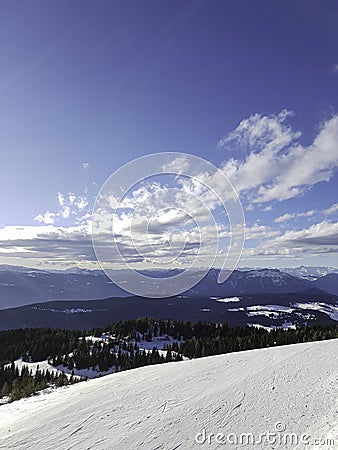 Snowy panorama view of the Dolomites, Trentino Stock Photo