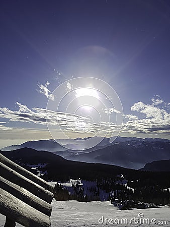 Snowy panorama view of the Dolomites, Trentino Stock Photo