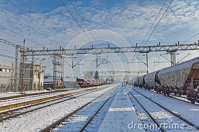 Snowy Railway Station Activity in Dugo Selo, Croatia Editorial Stock Photo