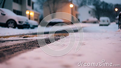 Snowy road close view asphalt winter Stock Photo