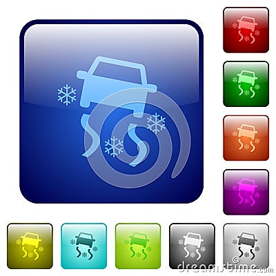 Snowy road dashboard indicator color square buttons Vector Illustration
