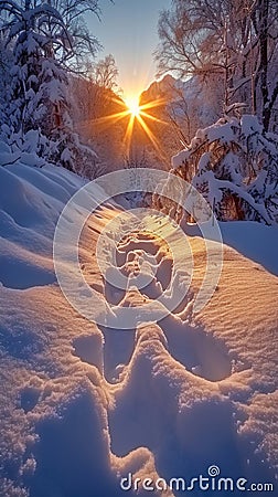 Snowy serenity Exploring natures beauty with snowshoes in a winter wonderland Stock Photo