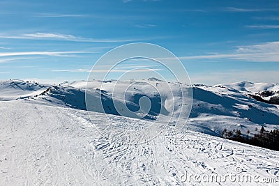 Snowy slopes in 3-5 Pigadia ski center, Naoussa, Greece Stock Photo