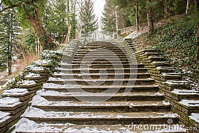 Snowy stairs in winter Stock Photo