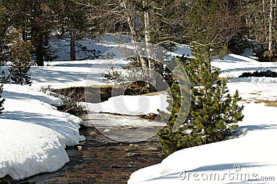 Snowy stream in Pyrenees Stock Photo