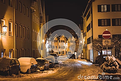 Snowy street in FÃ¼ssen Editorial Stock Photo