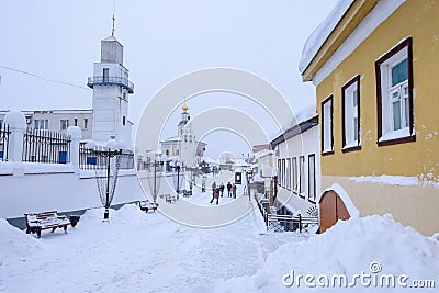Snowy street of Vladimir - the city of the Golden Ring of Russia Editorial Stock Photo