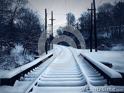 Snowy Trolley Track Stock Photo