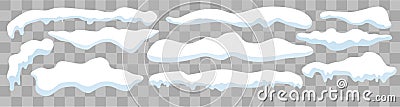 Set of Isolated snow cap. Snowy vector elements on transparent background. Vector template in cartoon style Vector Illustration