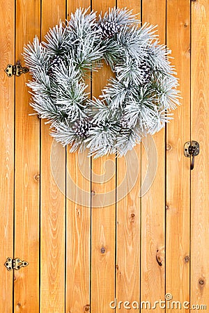 Snowy white frosted Christmas wreath Stock Photo