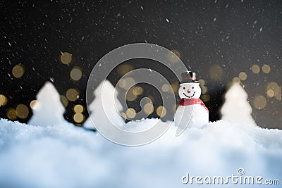 Snowy winter christmas decoration with snowman Stock Photo