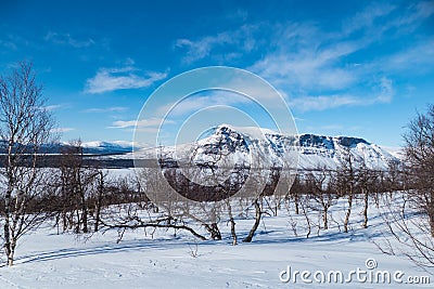 Snowy winter landscape of Sarek national park in swedish lappland Stock Photo