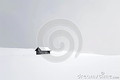 Snowy winter landscape with a wooden house in the middle of it Stock Photo